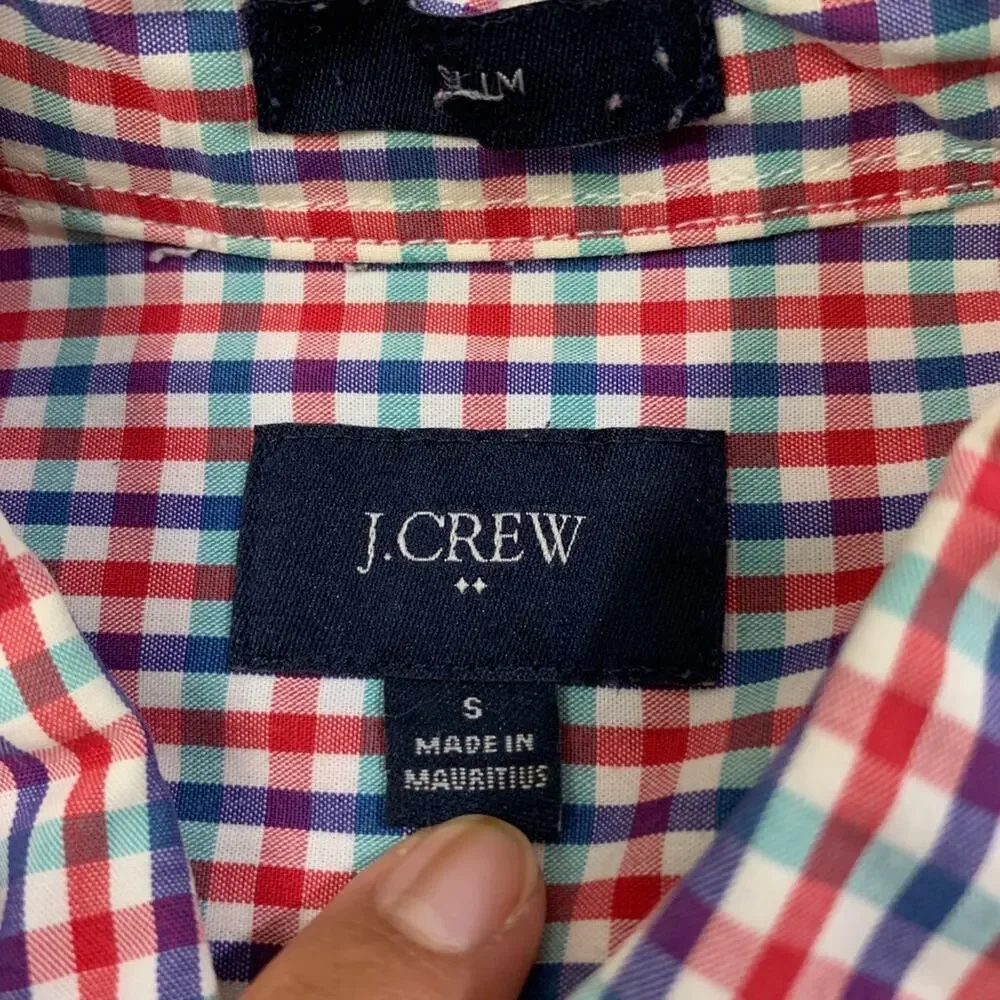 J Crew Shirt Mens S Small Slim Fit Gingham Cotton Long Sleeve Button Down Collar